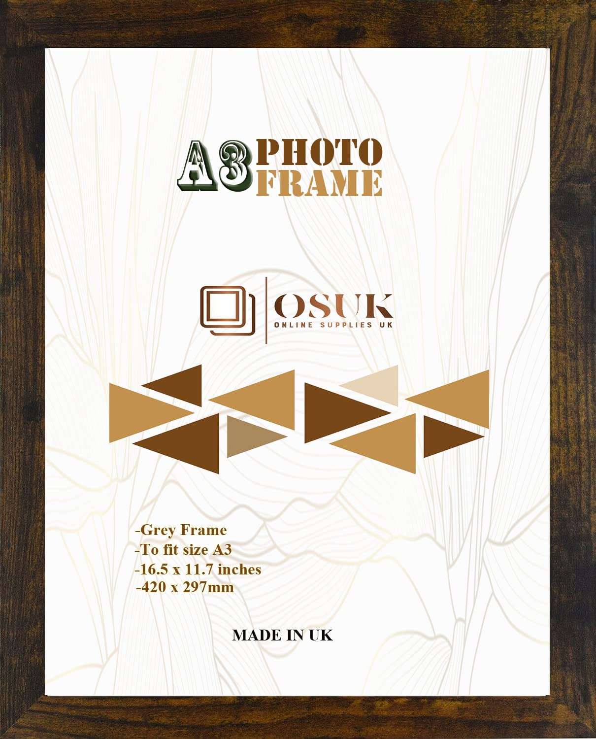 Frame Eazy Rustic Osuk A3 Frame In Size 30 X 42Cm Picture Frame - A3 Photo Poster Frame With Clear Perspex Front & Wall Mounting Hooks To Hang Portrait Or Landscape