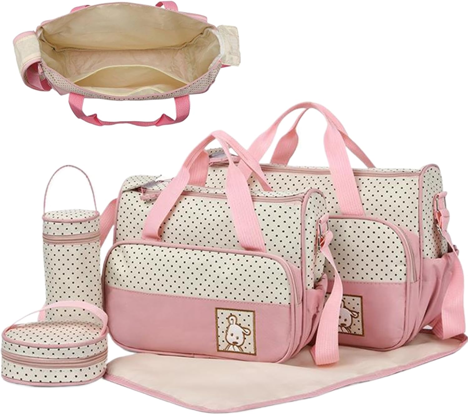 Diaper Bags for Baby Boy 5PCS/Set Water & Dust Proof Multi-functional Diaper Bag with Two Handbags, Bottle Bag, Small Lunch and Mat, Portable Baby for Parents