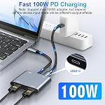 USB C to Dual HDMI Adapter 4K@60Hz, Type C HDMI Splitter for Dual Monitors with USB 3.0, 100W Fast Charging, USB Hub for MacBook, USB-C Laptop for Dell, Lenovo