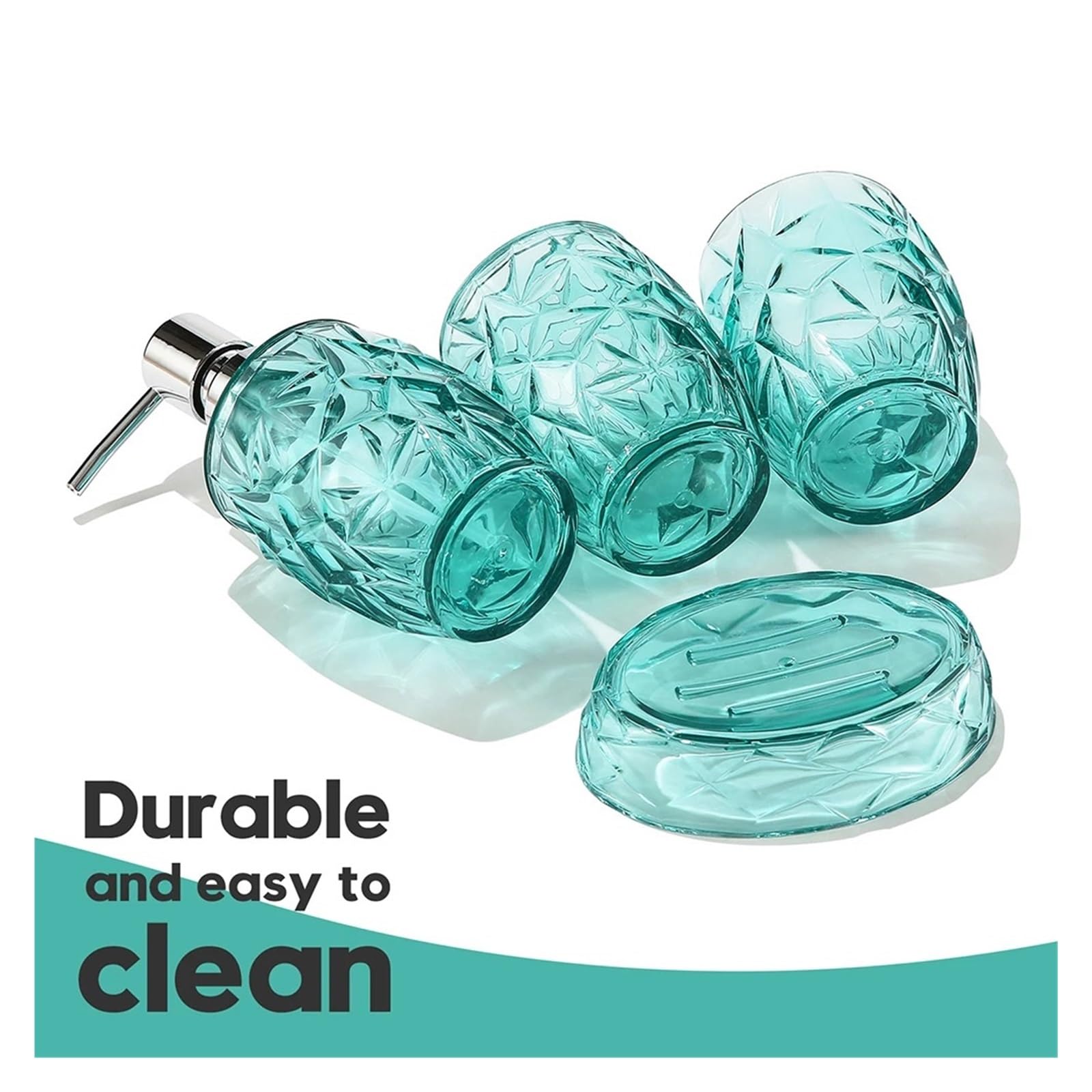 Set de Accesorios de Baño Juego de Accesorios de baño Transparente con dispensador de jabón, Soporte for Cepillo de Dientes, Taza y jabonera for encimeras de baño(Blue)