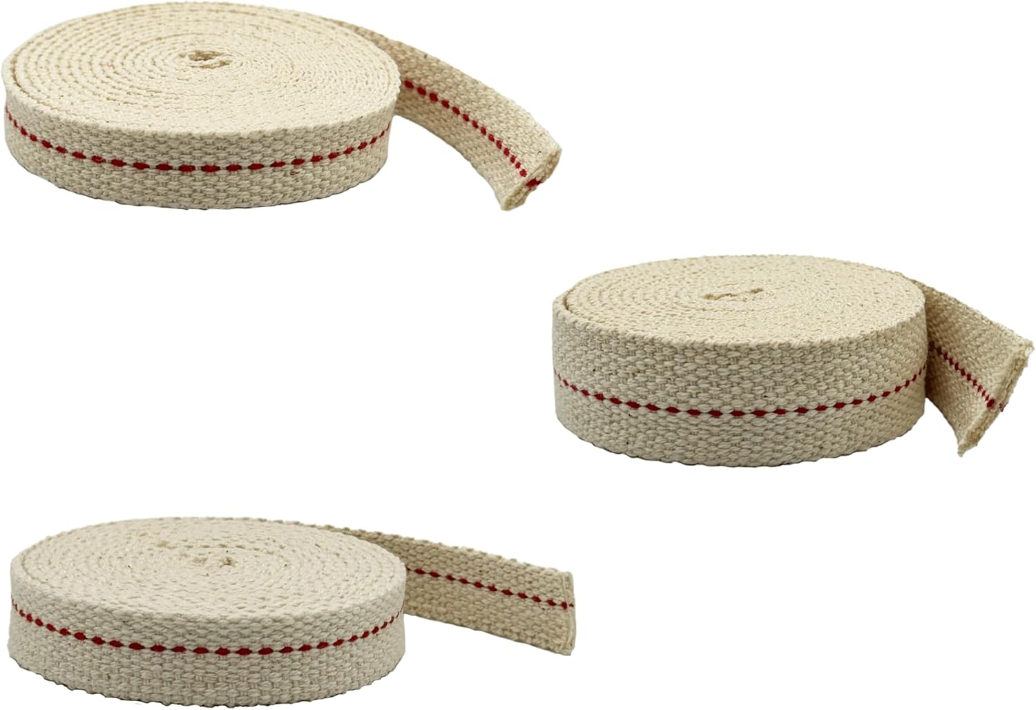 Light of Mine - 3/8", 1/2", 5/8", 3/4", 7/8", and 1" - 6' Foot, 100% Cotton Flat Wick - 6 Pack Bundle, for Paraffin Oil, Kerosene Based Lanterns, and Oil Lamps with Genuine Red Stitch