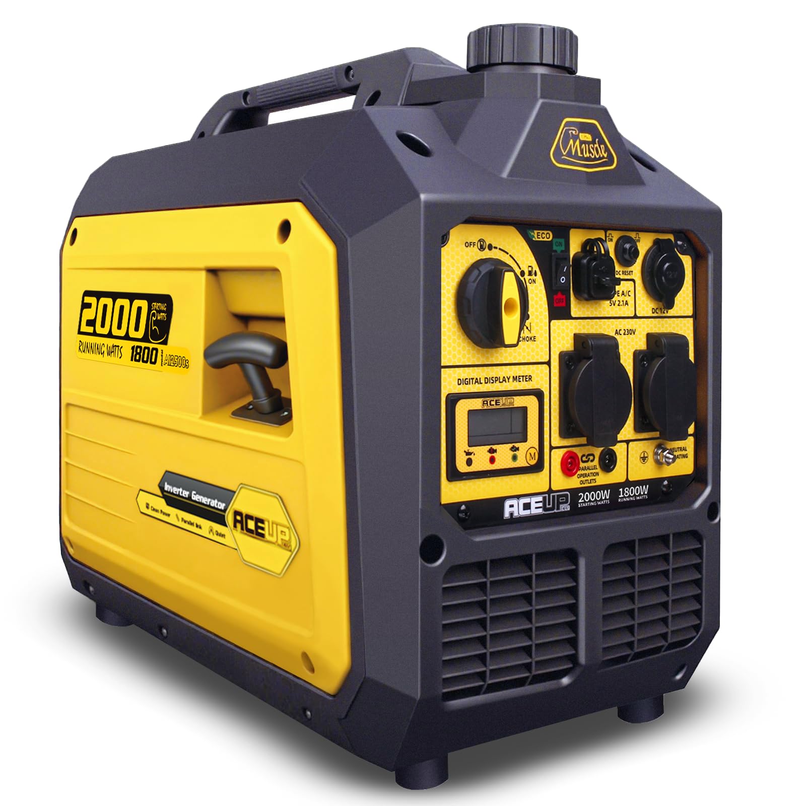 Aceup Energy 2000 Watt Portable Inverter Generator, Petrol Powered Generator Pure Sine Wave Silent Lightweight for Home, Camping, EURO-V, CE