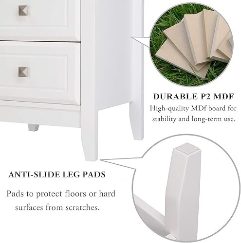 Miniatura 4 de Bonnlo Mesita de noche blanca con 3 cajones, moderna mesita de noche para dormitorio con perillas de metal, mesita de noche de madera, mesa auxiliar
