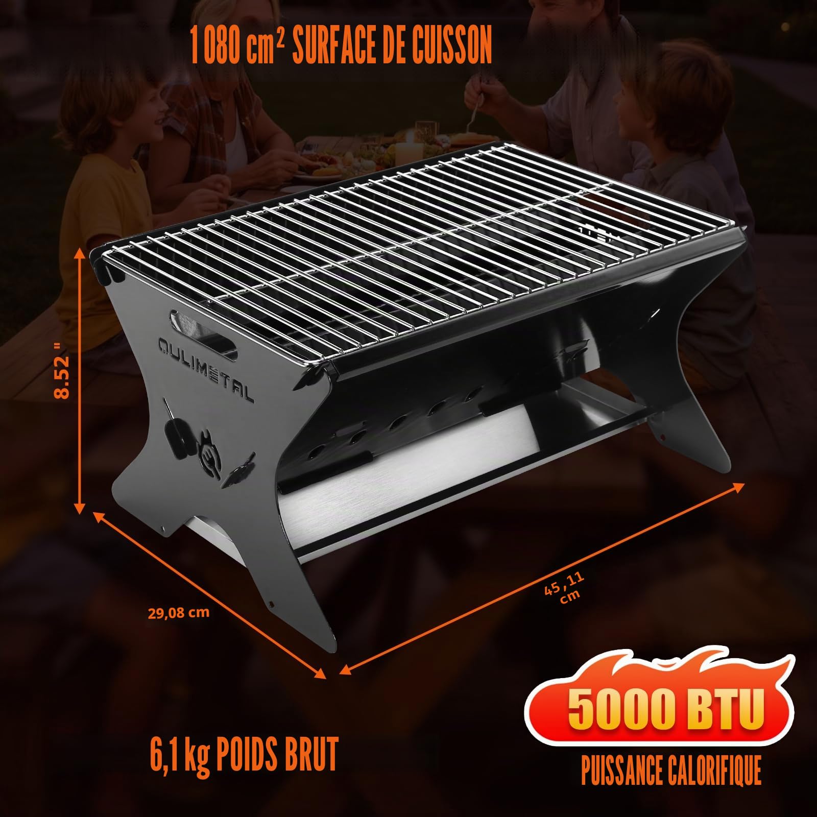 QuliMetal Barbecue de camping portable – Barbecue à charbon/gaz pliable avec sac de transport | Barbecue de randonnée robuste et grille de foyer pour la cuisine en plein air, le camping, le tailgating