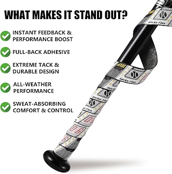 1.1mm Bat Grip Tape, Greek Key Double-Stamping Textured, Baseball & Softball Bat Tape for All-Weather Performance, Non-Slip, Precut for Easy Install