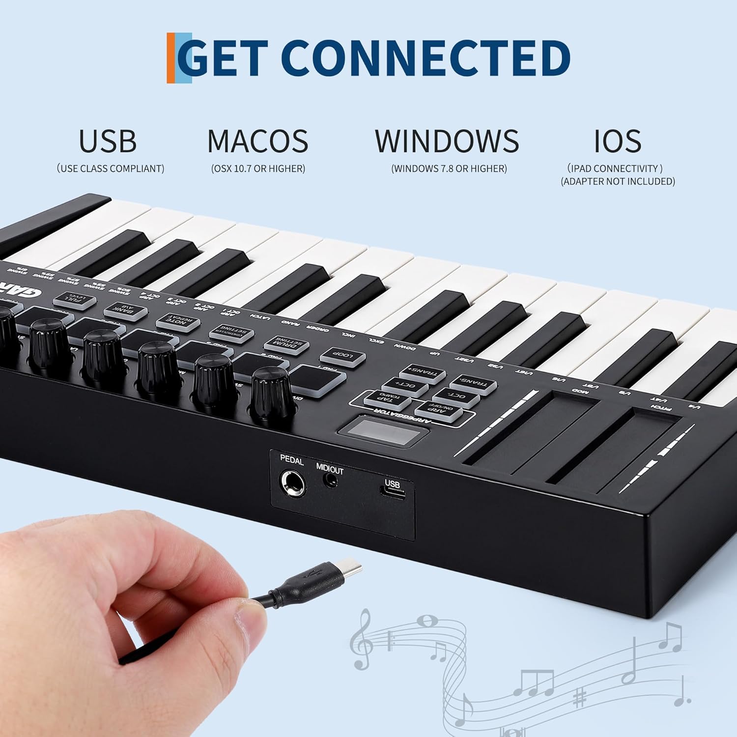 25 Key MIDI Keyboard Controller, Professional USB MIDI Keyboard with Drum Machine Pads & OLED Display, Portable Piano Keyboard for Studio Equipment & Music Production