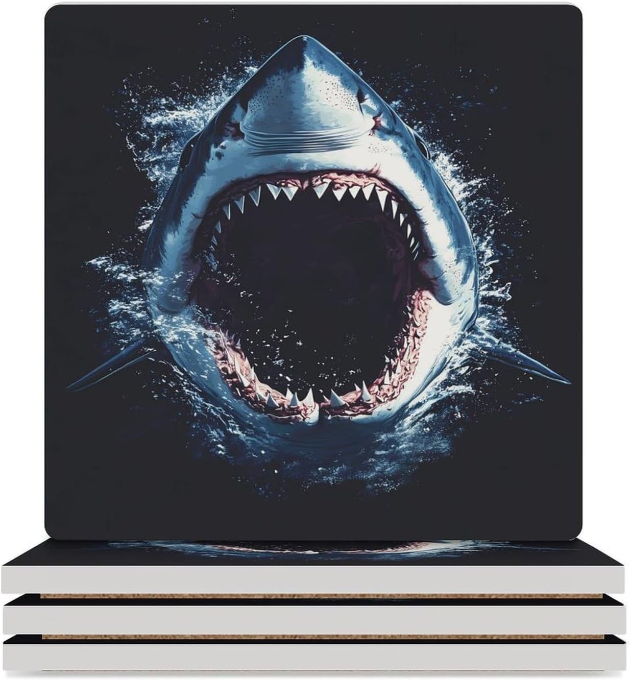 Ocean Shark (10) Ceramic Coasters Square Drinks Coaster Coffee Table Decor Table Coaster for Home Bar