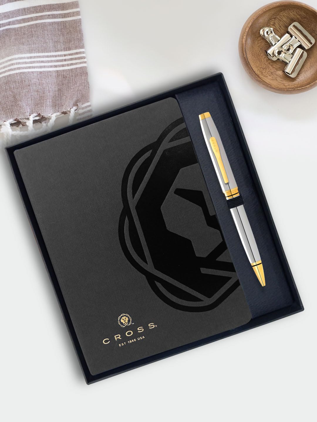 Cross Coventry Coffret cadeau avec stylo à bille et carnet noir en chrome poli
