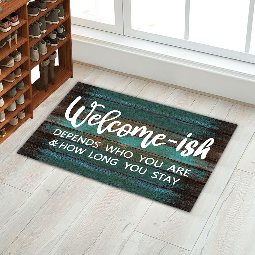 Welcome Mats for Front Door Outdoor Entry Welcome Depends Who You are Doormat Farmhouse Funny Kitchen Rugs 23.6" x 15.7"