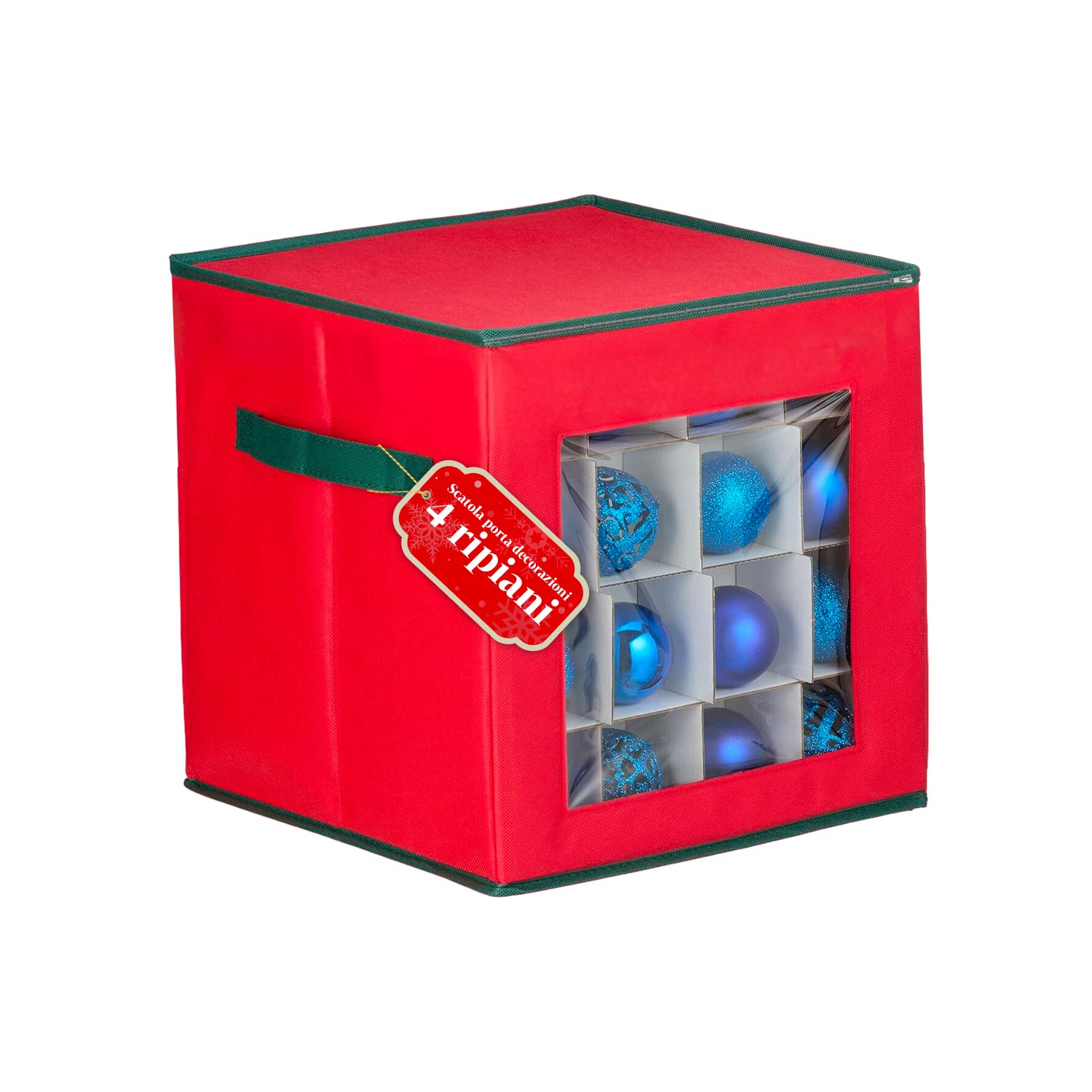 Avilia 64 Christmas Baubles Organizer in TNT 30 x 30 x 30 cm with Transparent Front Window, Modular Compartments and Sturdy Zip for Christmas Decorations Easy to Store and Carry