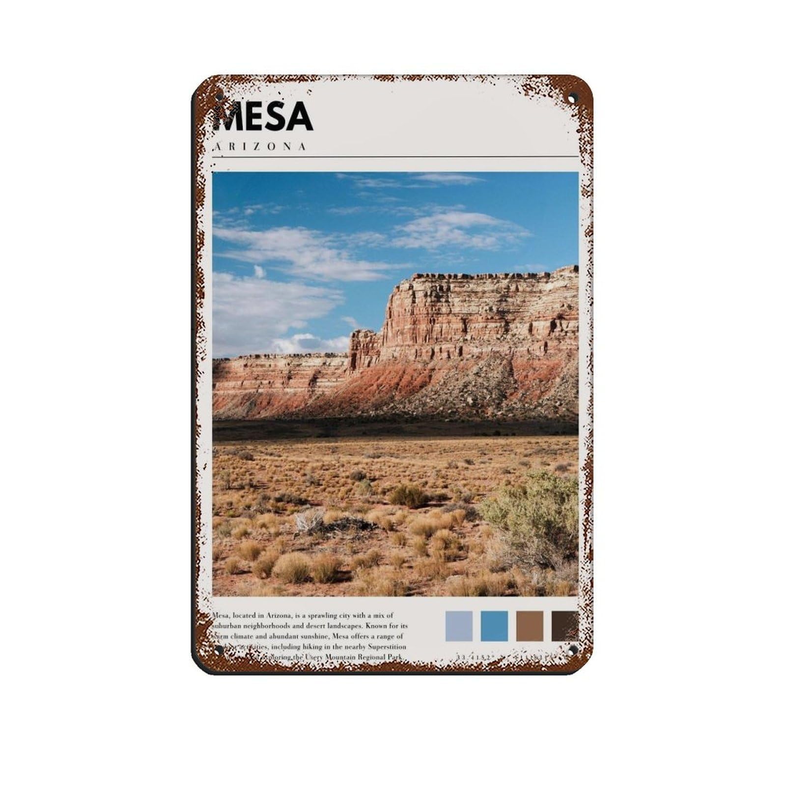 Mesa Poster Mesa Desert Art Tin Sign Vintage Metal Pub Club Cafe Bar Home Wall Art Decoration Poster Retro 8x12inch(20x30cm)