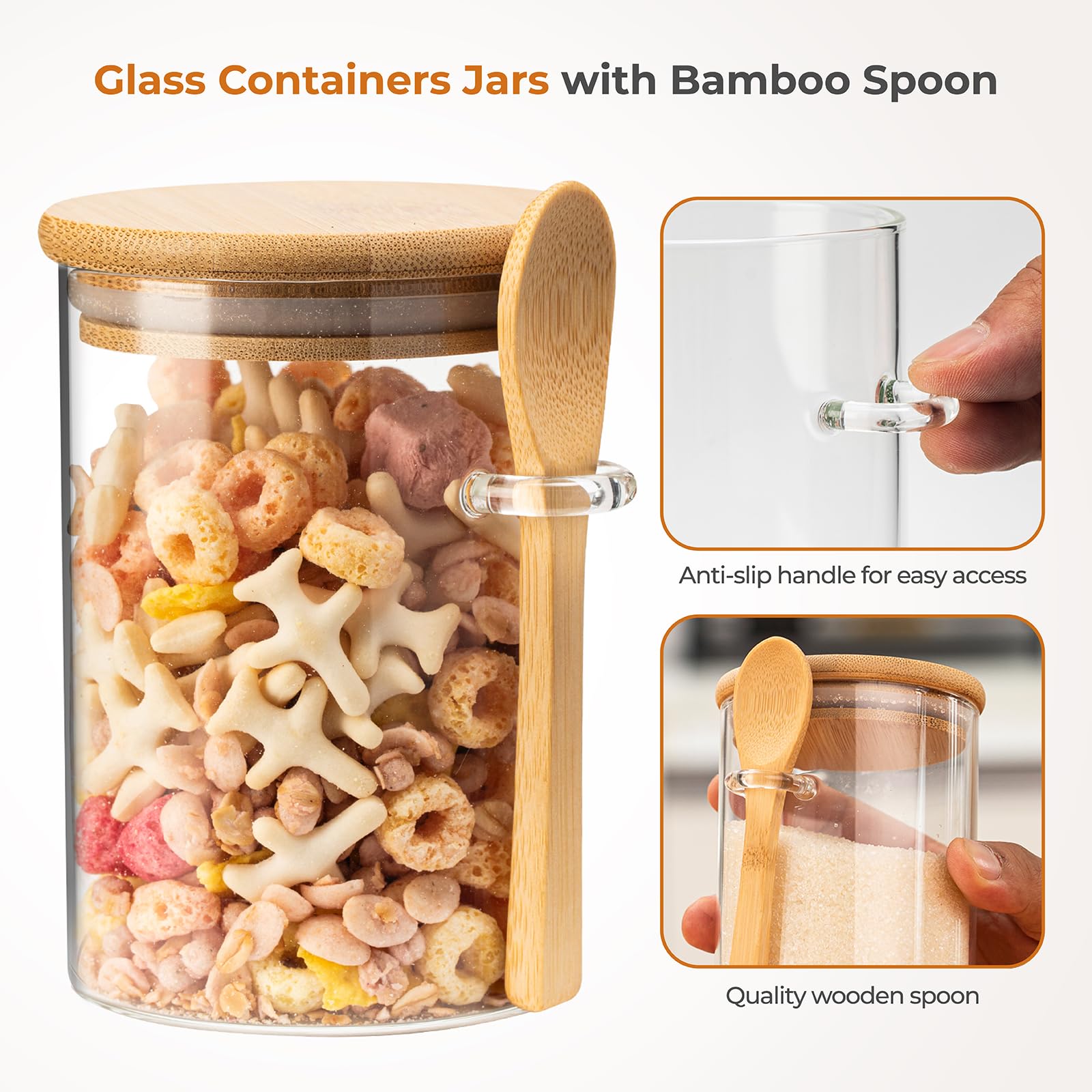 Rongbaor 4 Pack Glass Jars with Airtight Bamboo Lid and Spoon,530ml Overnight Oats Jars,Kitchen Spice Jars Storage Containers,With Waterproof Label and Marker Pen for Home Storage Cookie Candy Coffee - Image 3
