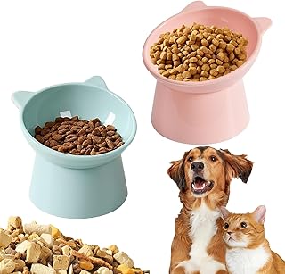 ペット猫 傾く 皿 2個 猫 食器 猫 えさ 皿 15度チルト キャット フード ボウル 頚椎を保護 吐き戻し防止 プラスチック 滑り止め 手入れ簡単 ペット用品