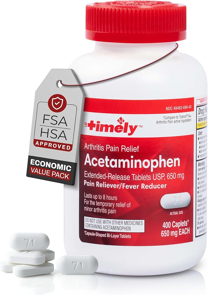 TIME-Cap Labs 400 Caplets Extended Release Acetaminophen 650mg - Pain Reliever & Fever Reducer for Adults, Helps with Headaches, Backaches, Muscle Pain, Toothaches, Arthritis & Menstrual Cramps
