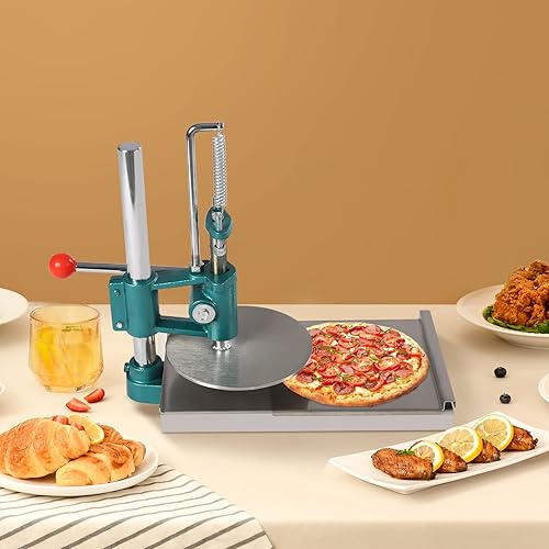 Máquina de prensa de masa para pizza, máquina de prensa de pastelería de pizza de 7.9 pulgadas con platos dobles, prensa de pizza doméstica de acero