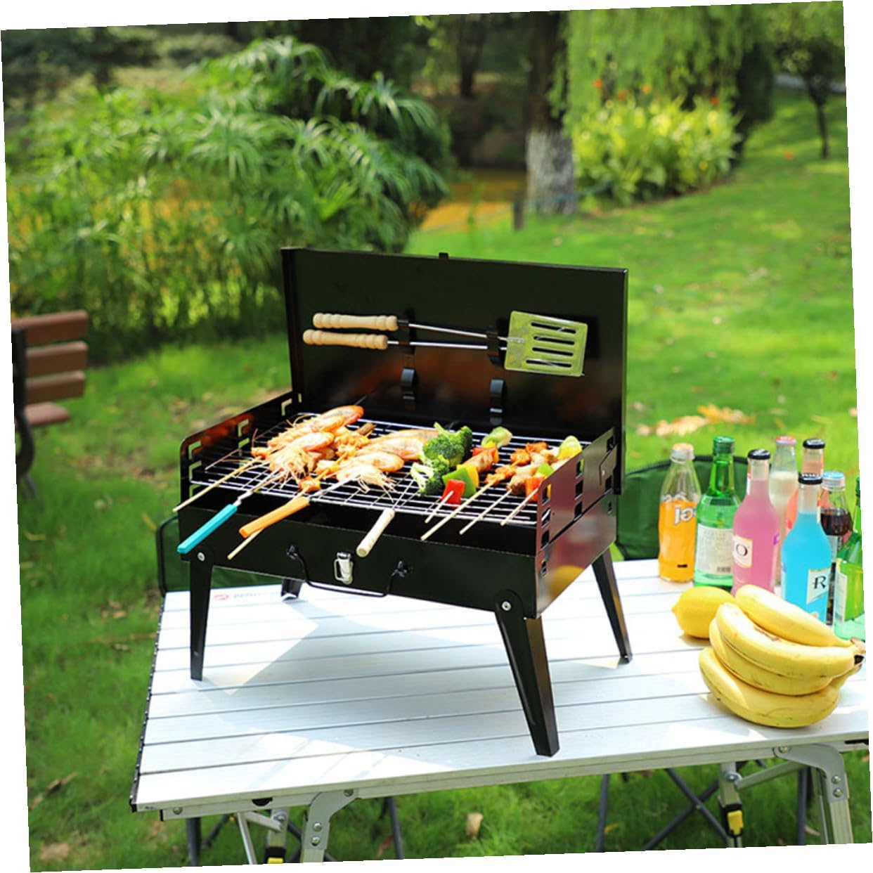DOITOOL Portable Folding Bbq Grill and Barbecue Stove 44x27x47cm with Accessories, Compact Outdoor Camping Cooking Grill for Tailgating and Picnic