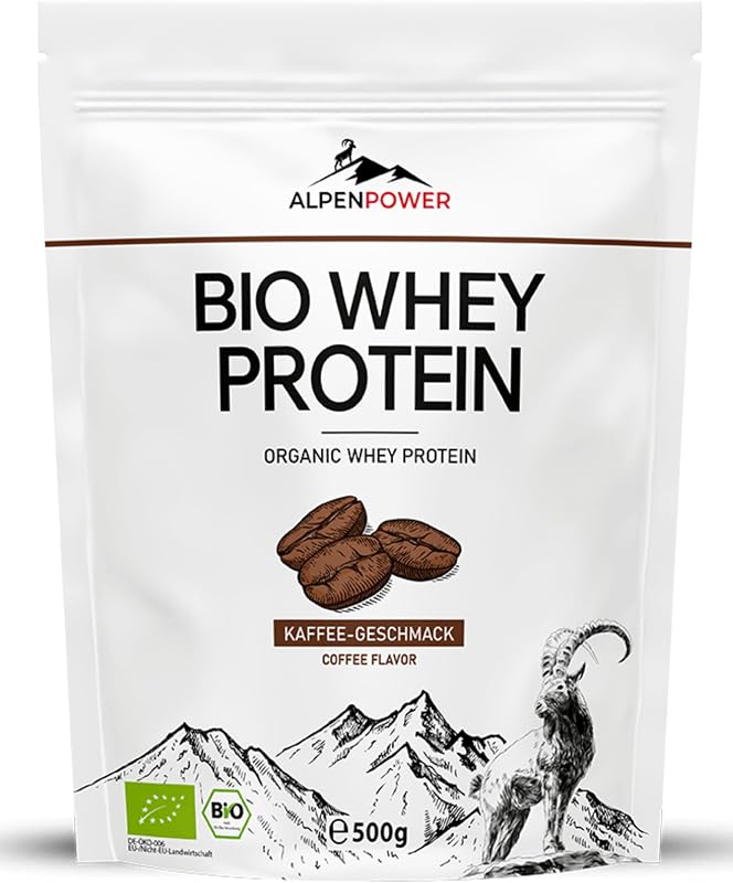 AlpenPower BIO WHEY proteine gusto Caffè 500 g - Ingredienti 100% naturali e senza additivi - Prodotto con il miglior latte alpino biologico - Polvere proteica CFM di alta qualità