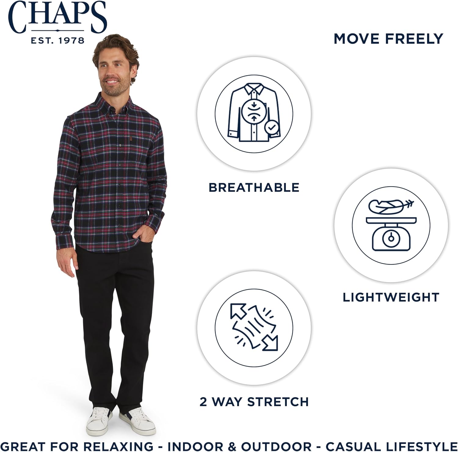 Chaps Men's Classic Fit Long Sleeve Button Down Stretch Flannel Casual Woven Shirt (S-2XL) - Image 3