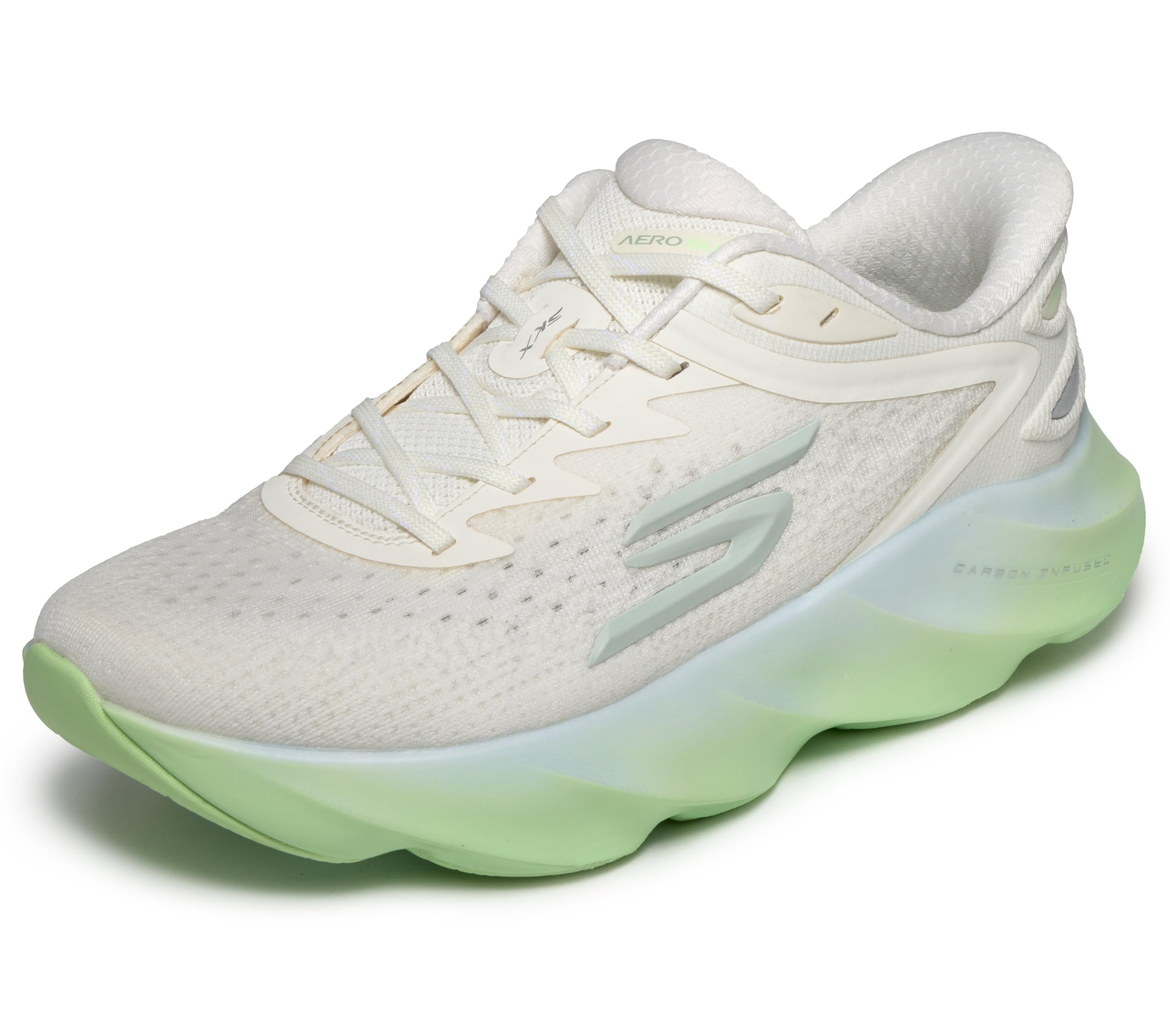 Skechers Women's Aero Burst Slip Ins Running Trainer, Off White/Green, 4.5 UK