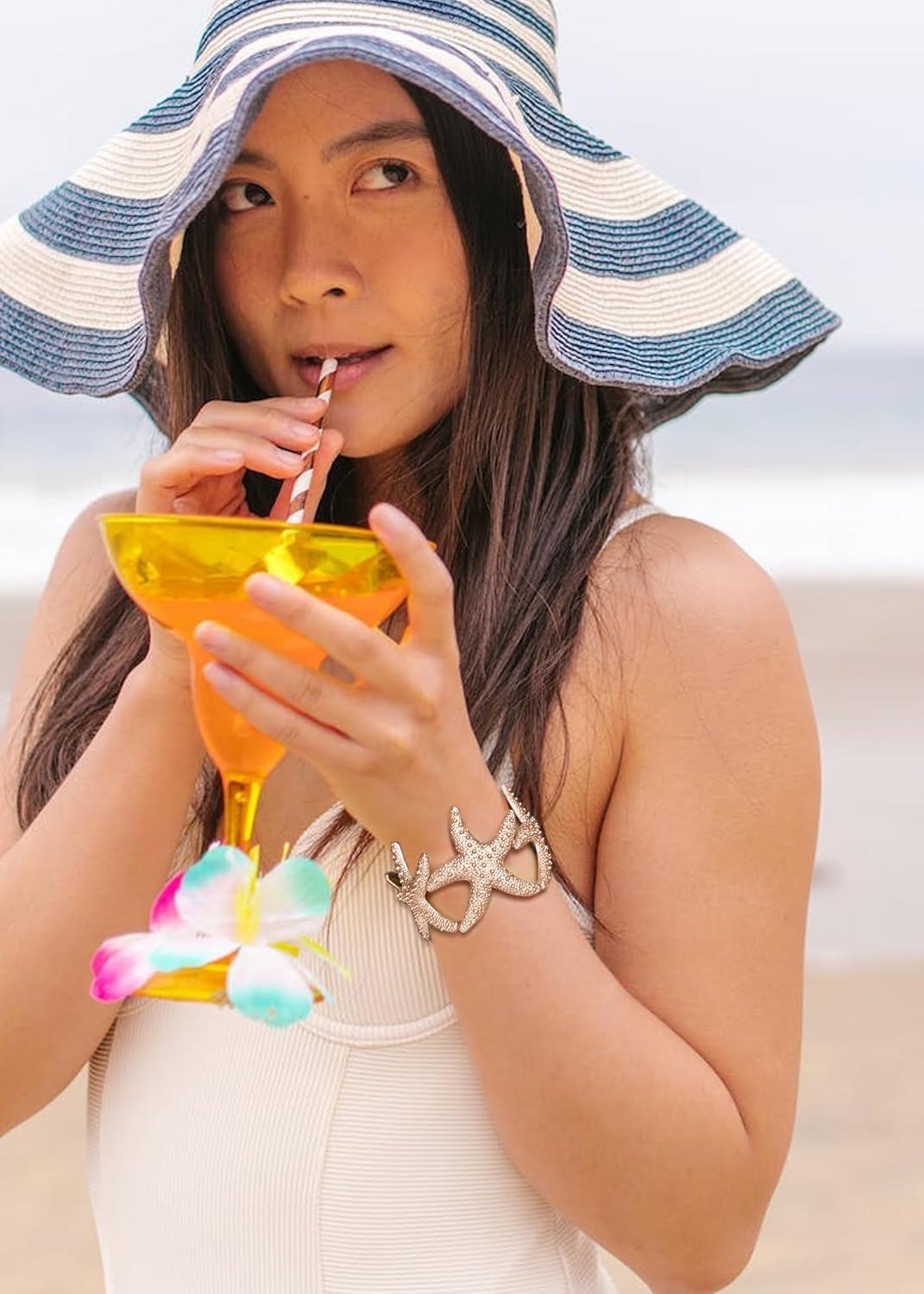 Alilang Womens Shiny Textured Starfish Stretch Bangle Cuff Statement Bracelet - Image 5