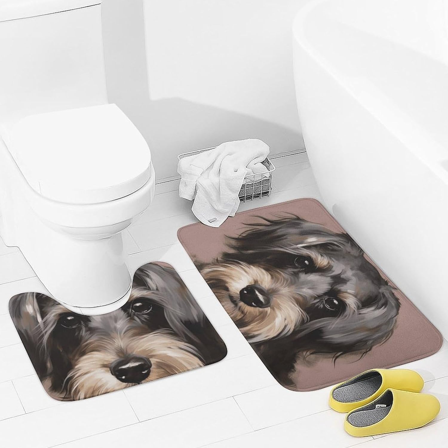 Bath Mat Set 2 Pieces Coral Velvet Bath Rug Non Slip Absorbent Microfiber Bathroom Rugs Quick Dry U-Shaped Toilet Rug Dog Bathmat Washable Soft Carpet