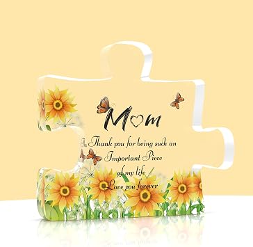 Gifts for Mum - Engraved Acrylic Block Puzzle, Heartwarming Sayings, Ideal Birthday, Christmas, Thanksgiving Gift for Mum or Step-Mum from Daughter & Son, Memorable Keepsake, Clear