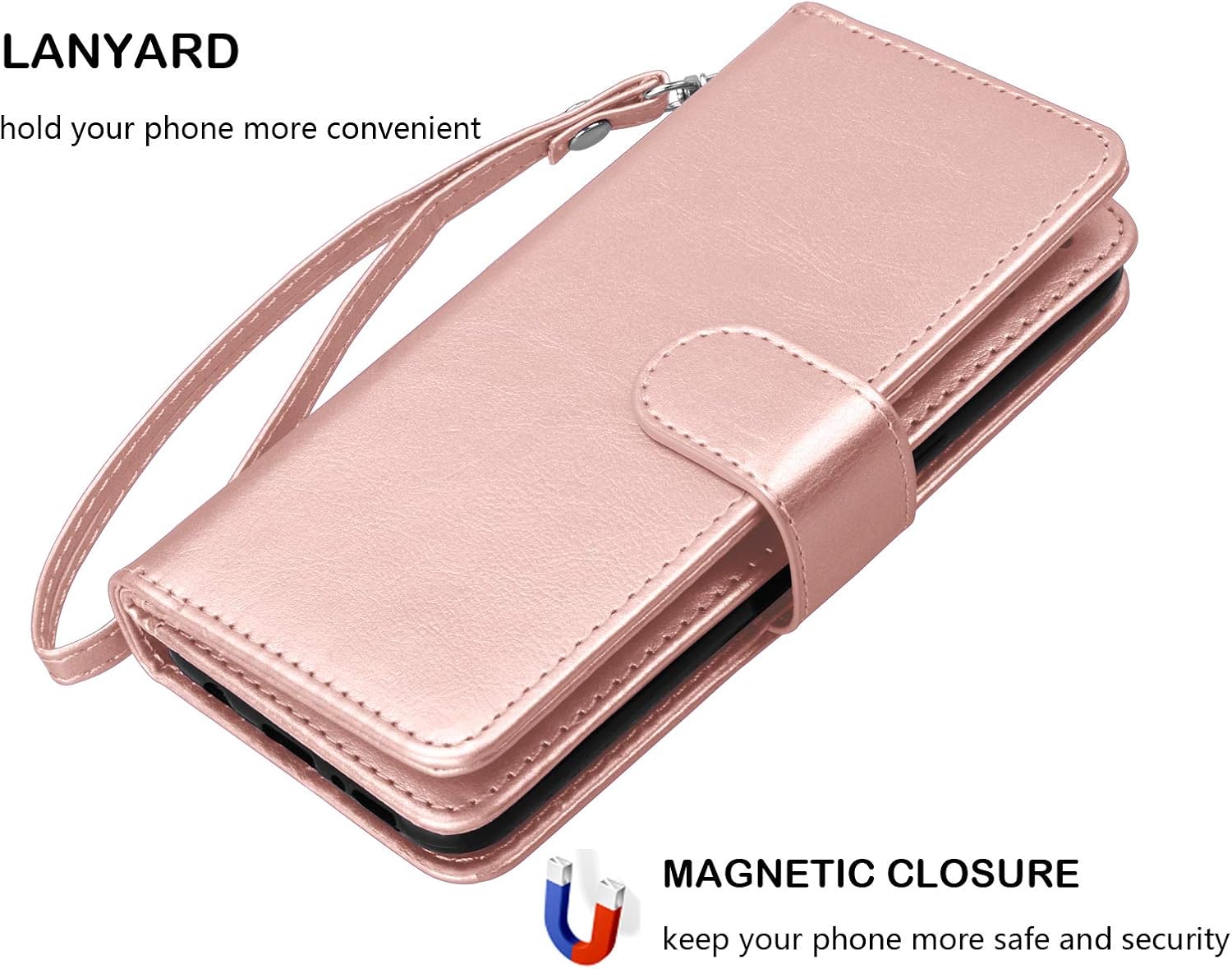 Njjex Wallet Case for iPhone XR, for iPhone XR Case, PU Leather [9 Card Slots] ID Credit Holder Folio Flip Cover [Detachable][Kickstand] Magnetic Phone Case & Lanyard for iPhone XR 6.1" [Rose Gold] - Image 6