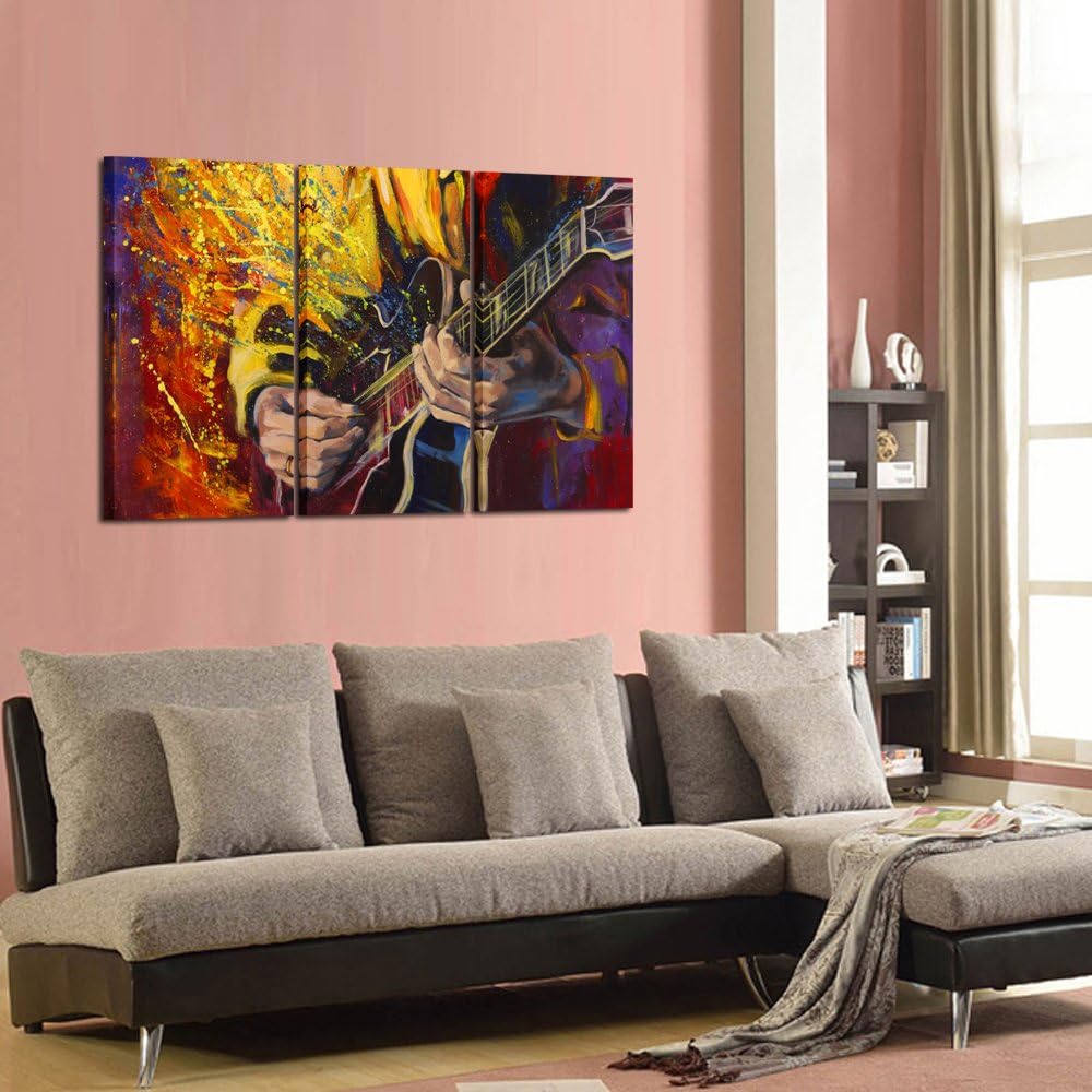 KREATIVE ARTS Large 3 Panel Wall Art Painting Music Picture Jazz Guitar Oil Painting Printed On Canvas Stretched By Wooden frame For Living Room Decor 16x32inchx3pcs