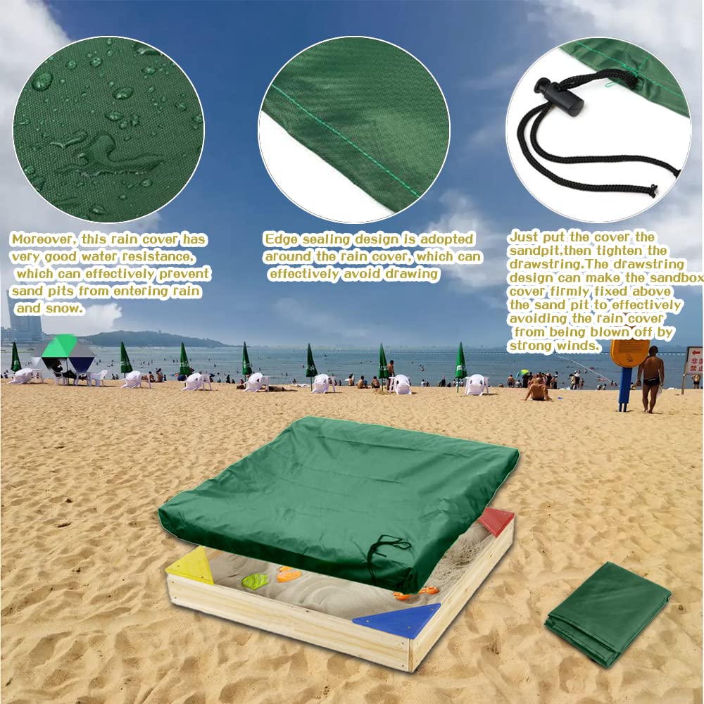 Couverture de Bac à Sable,bache bac a Sable,Housse de bac à Sable,avec Cordon de Serrage,pour Bac à Sable, Piscine, Jardin ou Ferme (150x150x20 Green)