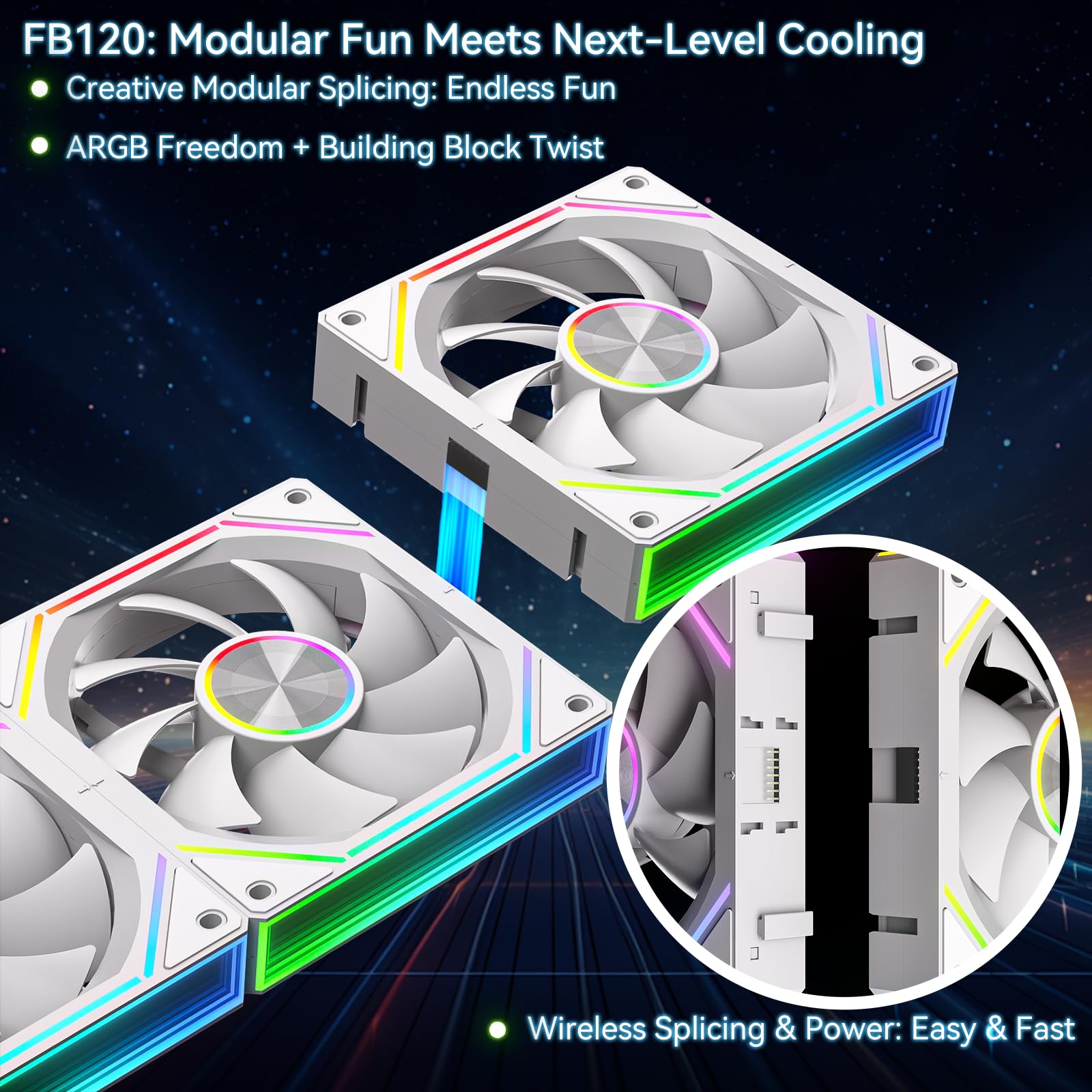 FB120 - Ventole di raffreddamento ARGB PC da 120 mm, design a specchio infinito, colori e telecomando da 16,8 m, controllo della velocità PWM, flusso d'aria elevato, giunzione/catena a