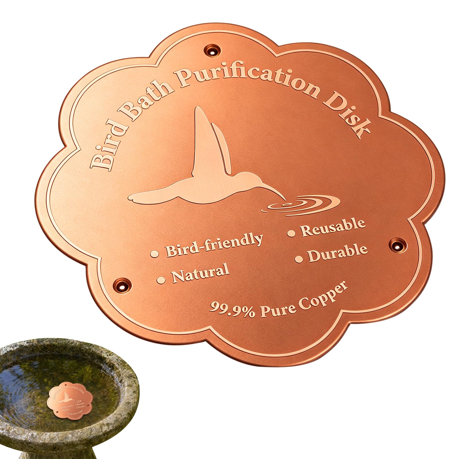 Dooaqiin Premium 99.99% Pure Copper Bird Bath Disk, Self-Cleaning Water Purification Plate for Bird Feeders & Fountains, Durable 100mm Round Disc for Year-Round Fresh Water, Weather Resistant