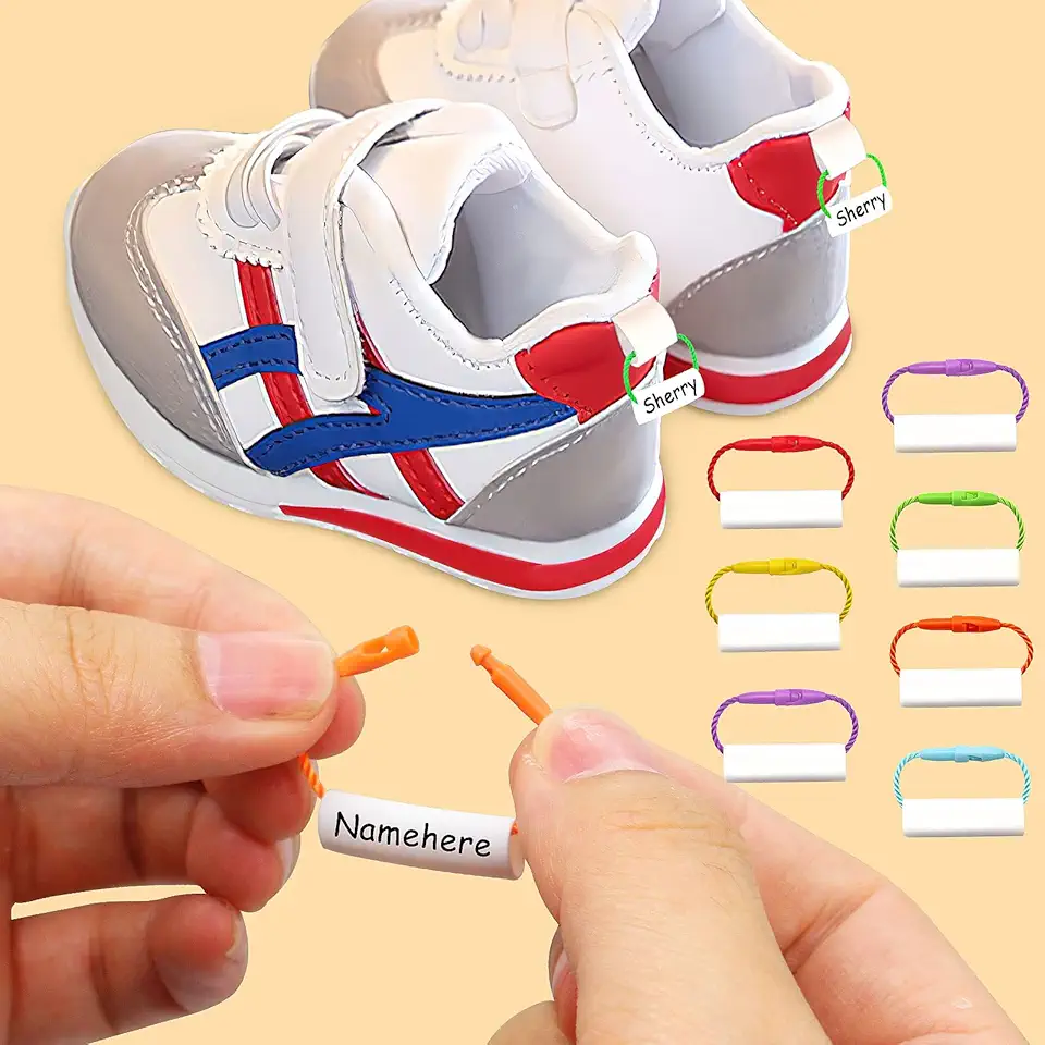 30 etiquetas de sapatos à prova d'água, etiquetas de creche, etiquetas de nome para roupas, bolsas escolares, garrafas de água, material escolar (branco, branco)