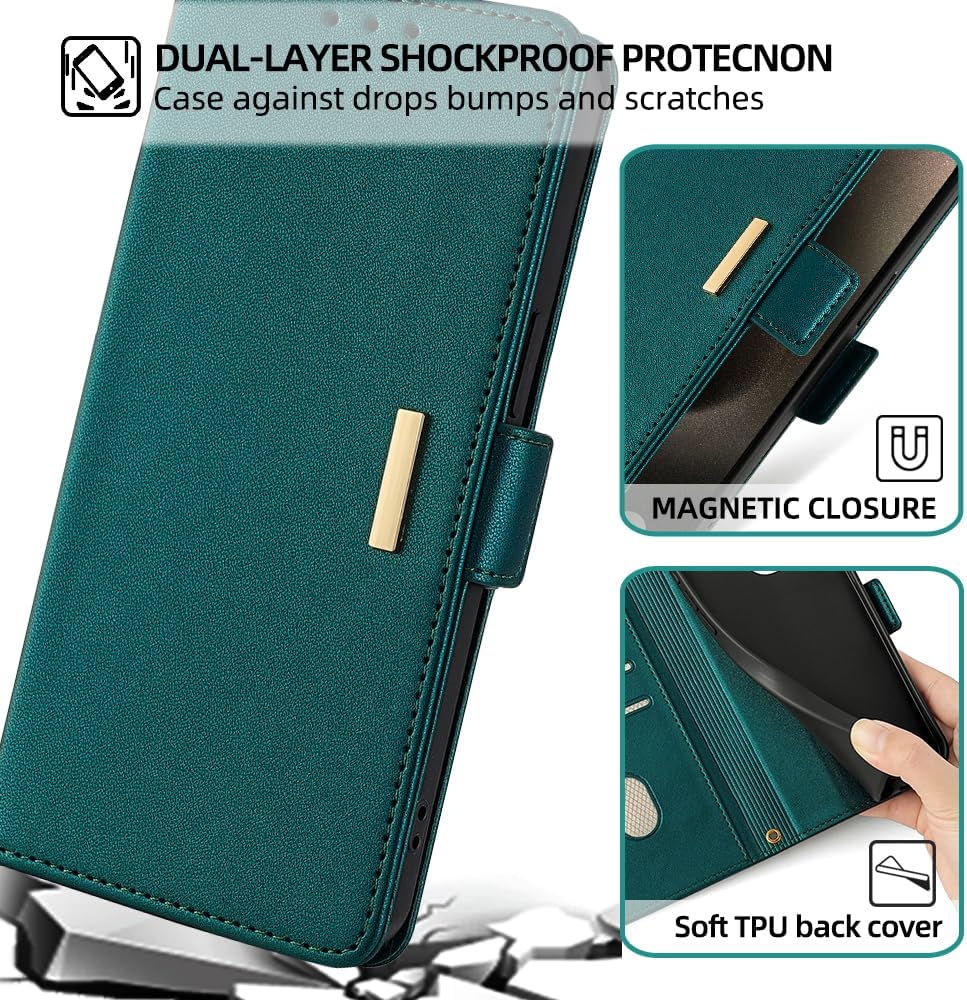 Wallet Case for OnePlus Nord 2T 5G with Wrist Strap PU Leather Protective Cover, Card Holders Kickstand RFID Blocking Shockproof Magnetic Handbag Flip Phone Shell Case