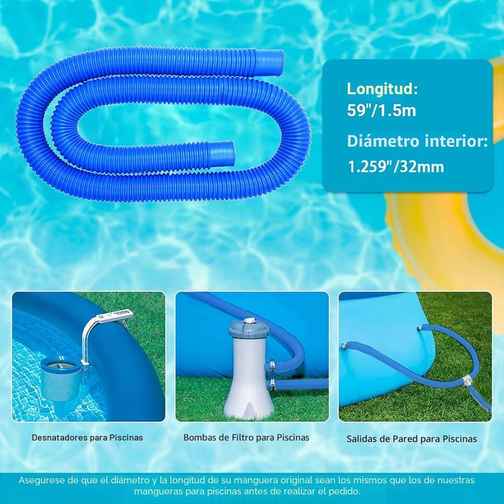 Tubo Piscina 32mm, 2pcs 150CM, Repuesto Manguera de Bomba para Piscinas Elevadas, con 4 Abrazaderas de Metal