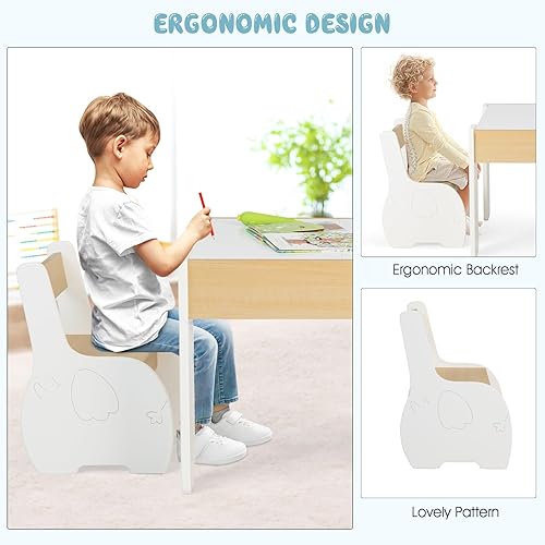 Miniatura 6 de INFANS Juego de mesa y silla para niños 3 en 1, mesa multiactividad de madera con almacenamiento removible en la parte superior, pizarra desmontable