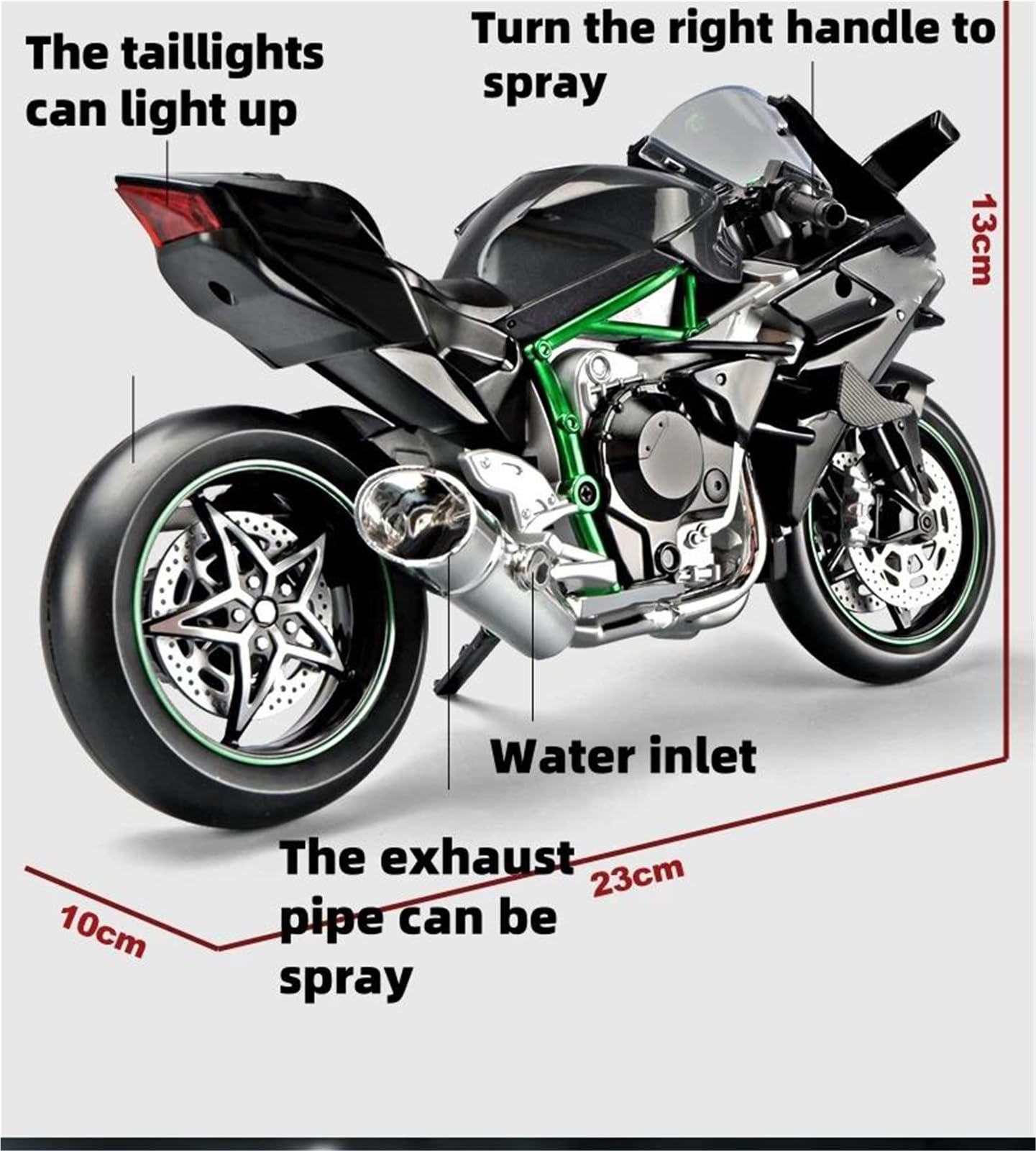 Modelo a Escala de Moto Juguetes con Sonido Y Luz 1:9 para Kawasaki H2 H2R, Modelo De Motocicleta Carreras Aleación, Miniatura Metal Fundido A Presión, Regalo Colección(Nero)