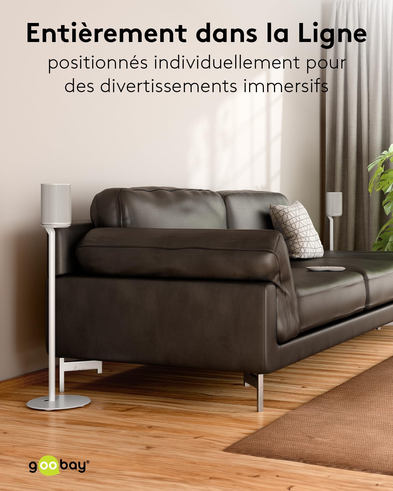 goobay Pied Enceinte pour Sonos Era 100 - Hauteur 71,5 cm - Jusqu'à 3 kg - Acier Blanc - Gestion des Câbles - 71983