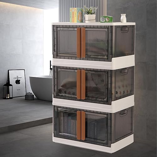 El almacenamiento plegable de ropa con ruedas se puede apilar libremente, contenedores apilables con tapa y puerta para juguetes, ropa de temporada,