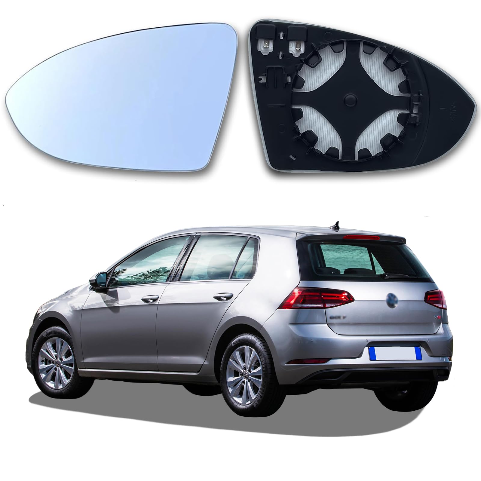 ZkateTradeGolf 7 Mirror Glass Left Heated Aspherical Mirror Glass Left Driver's Side Heated with Support Plate VW Golf 7 Accessories Replacement Mirror Glass Golf 7 Wing Mirror Glass