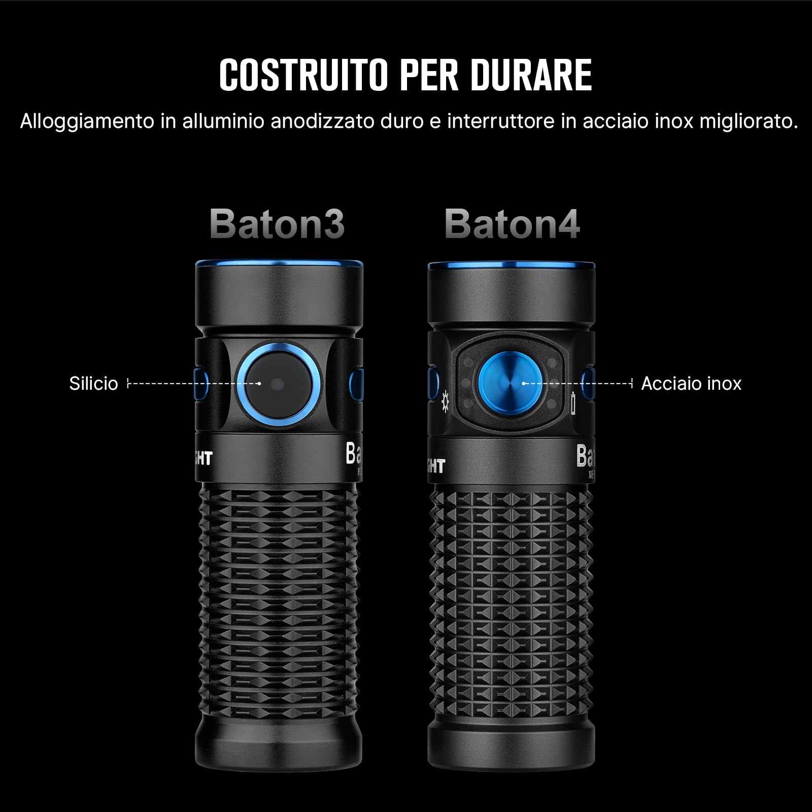 OLIGHT Baton4 Torcia EDC Standard per Tasca, Compatta e Potente 1300 Lumen Pulsanti Laterali Durevoli e Luci di Indicazione Torcia LED Adatta per Uso Domestico o Viaggi all'Aperto (Nero)