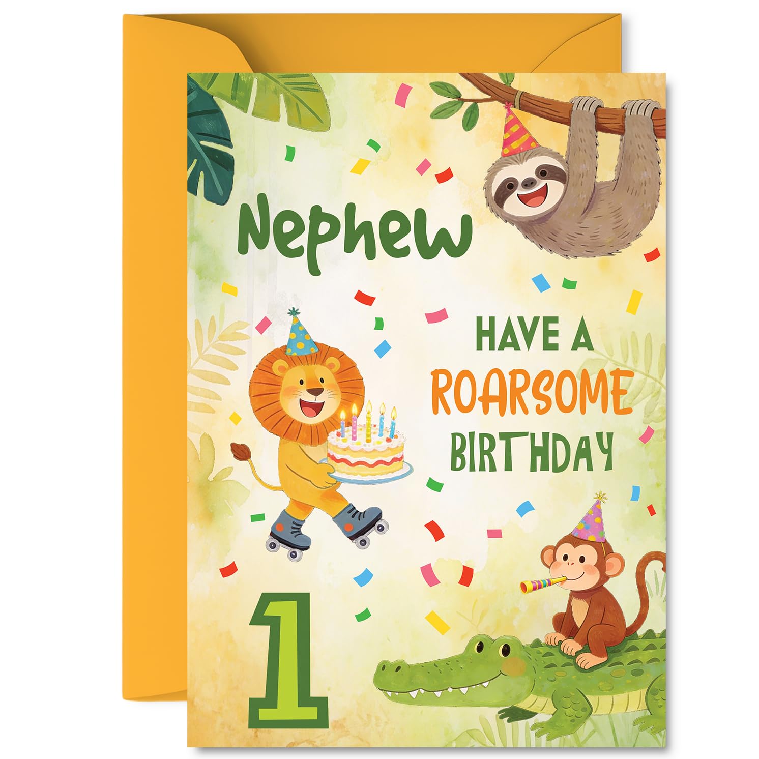 Playful 1st Birthday Card for Nephew, Roarsome Wishes for a Wild First
