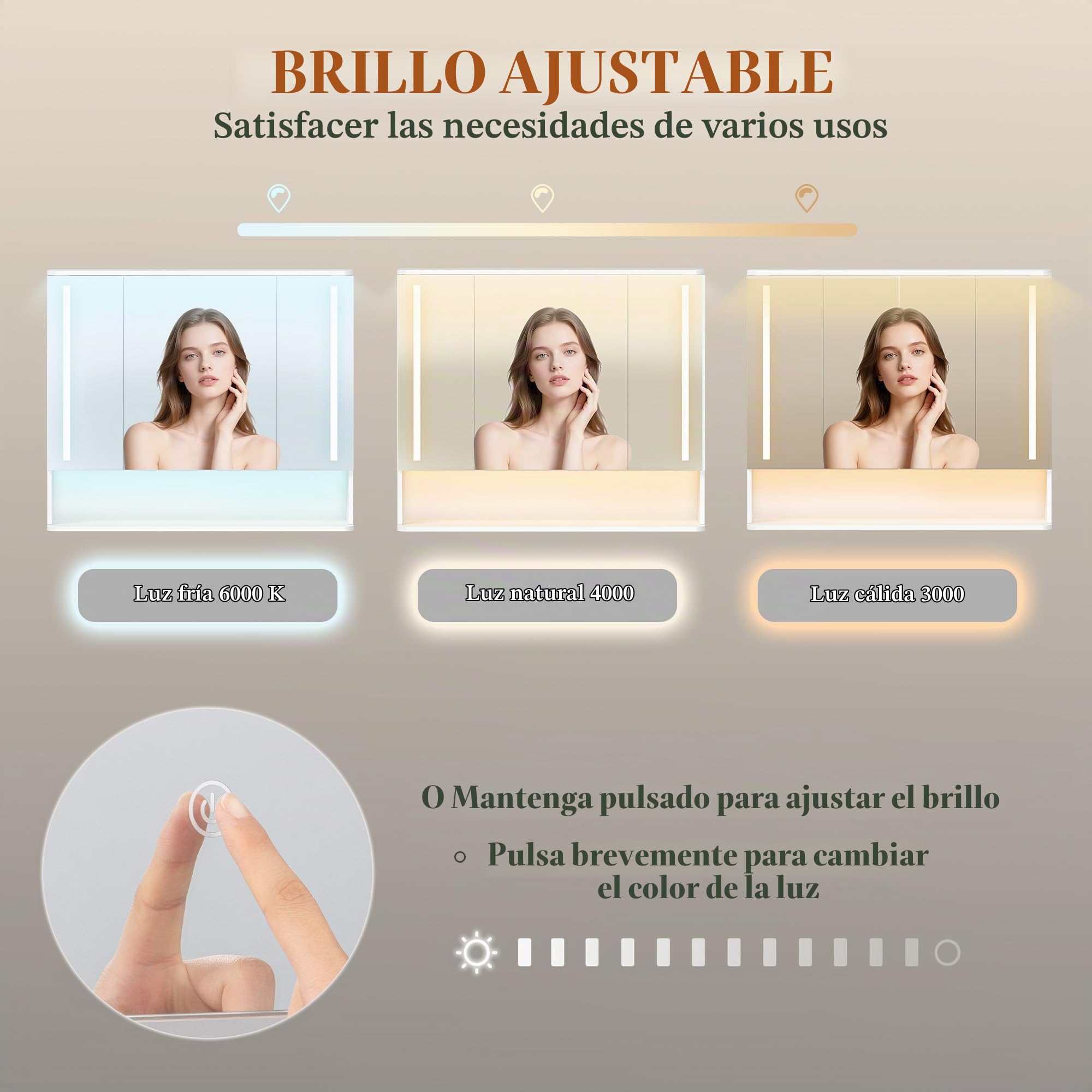 Hzuaneri Armario de Baño con LED, 3 Color, 3 Puertas, 21 x 90 x 76 cm | Iluminación LED Superior e Inferior, Mueble Baño con Estantes Ajustables, 5490103XEU
