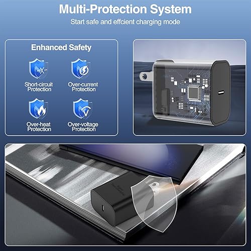 Miniatura 4 de Cargador súper rápido de 45 W tipo C, para Samsung Galaxy S25 S24 Bloque de carga con cable de carga tipo C de 10 pies para Samsung Galaxy S25+