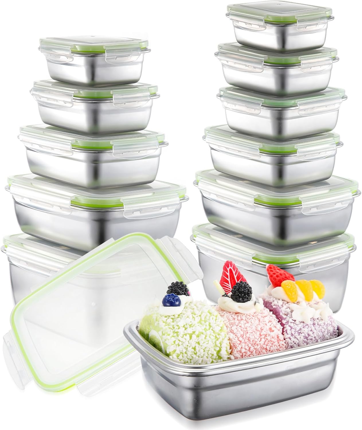 Teecyhooo 12 Pcs 304 Stainless Steel Food Storage Containers with Leakproof Airtight Lids 95/61/28/25/18/12 oz Meal Prep Container Stackable Bento Lunch Snack Box for Kitchen Travel Picnic Camping