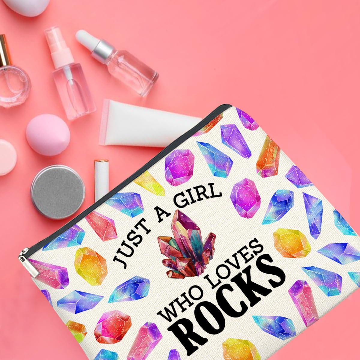 Rock Lover Gifts Makeup Bag Gift for Rock Collector Geologist Geology Just a Girl Who Loves Rocks Cosmetic Bag Zipper Makeup Pouch image 5