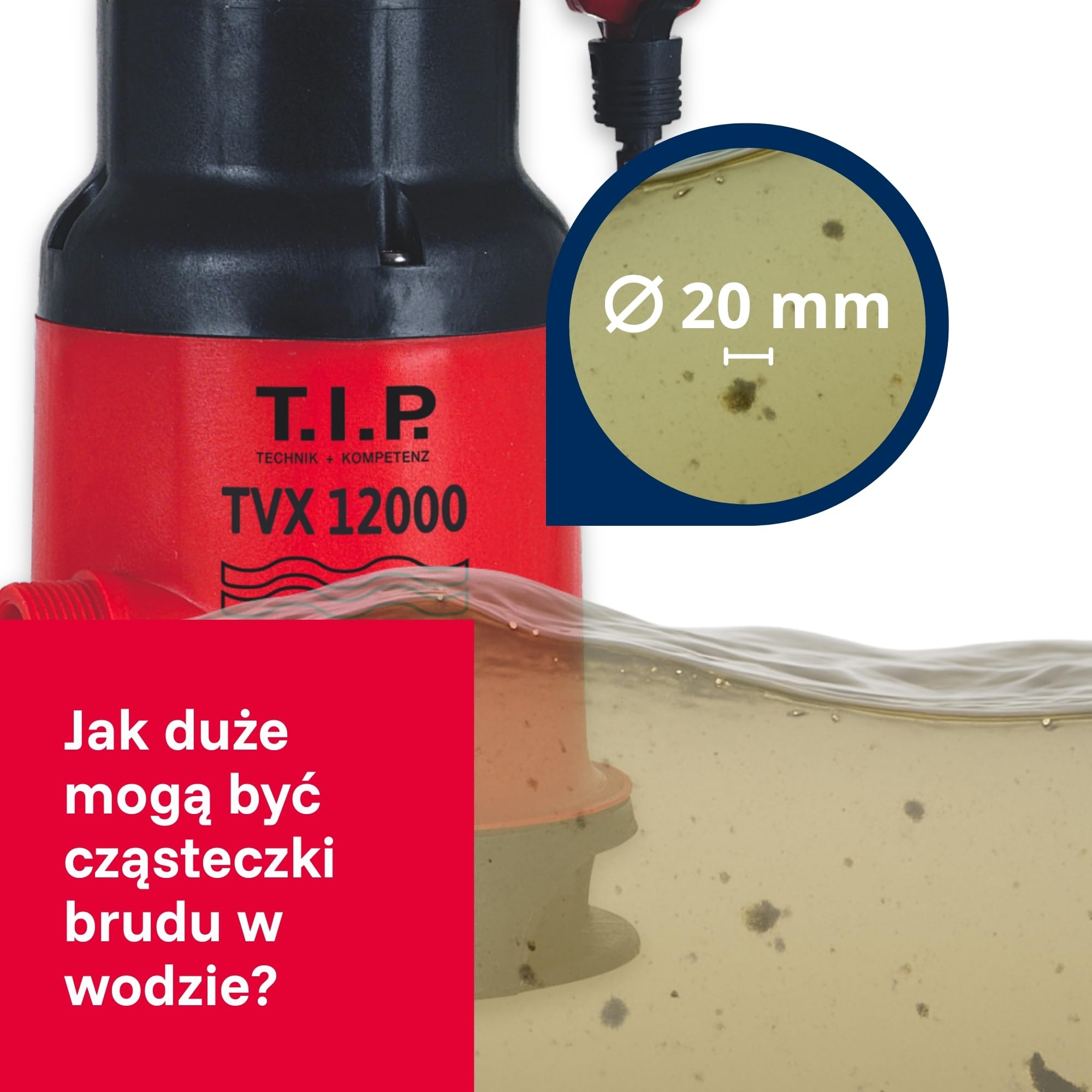 T.I.P. Pompa Zanurzeniowa do Brudnej Wody TVX 12000 – Silnik 480W, Wirnik VORTEX, 10 800 l/h, maks. 6m, Automatyczny Pływakowy Wyłącznik