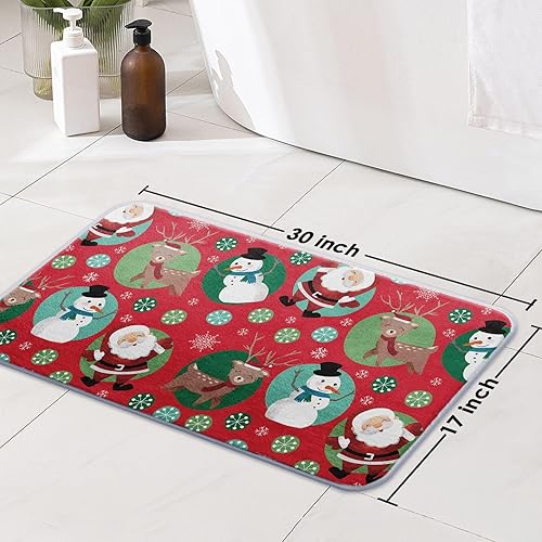 Miniatura 2 de Bayson Tapete de baño de cachemira de imitación de Navidad, 17 x 30 pulgadas, Papá Noel, muñeco de nieve, alce, tapete decorativo para el hogar,