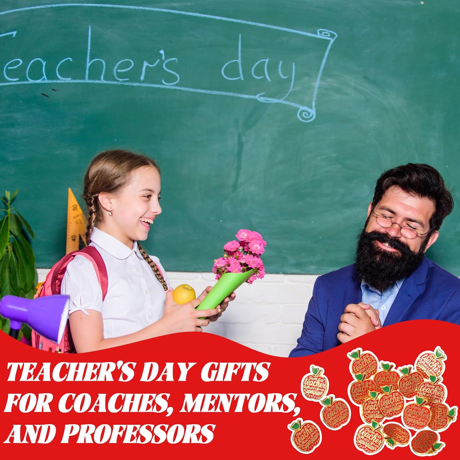 Hoteam Teacher Appreciation Gifts Bulk Apple Lapel Pins Thank You Enamel Brooch Pins Accessories for Teachers Employee