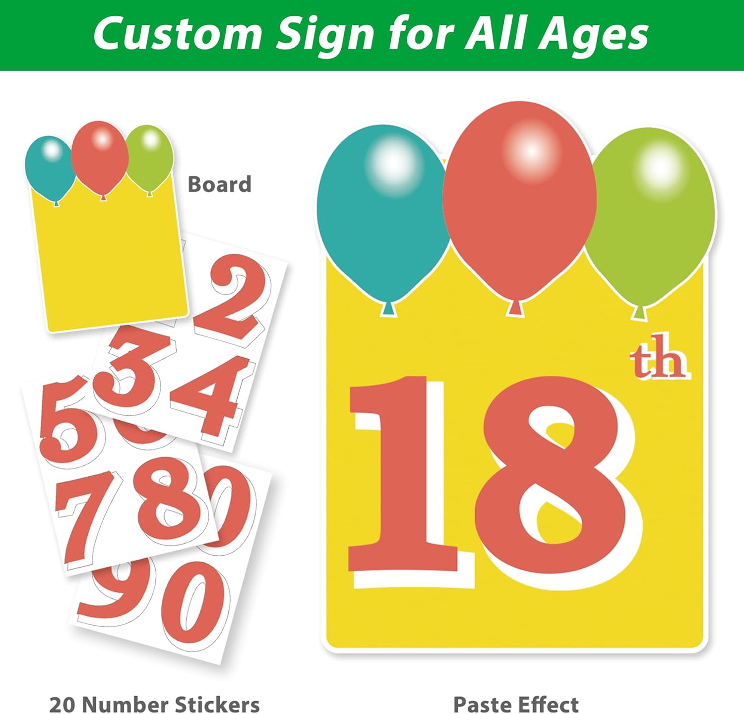 Happy Birthday Yard Sign with Stakes, Customizable Age Birthday Sign with 32.8 ft Colorful LED Lights, 20 Number Stickers & 20 Balloons, Versatile Indoor/Outdoor Decorations for Parties, Lawn & Garden