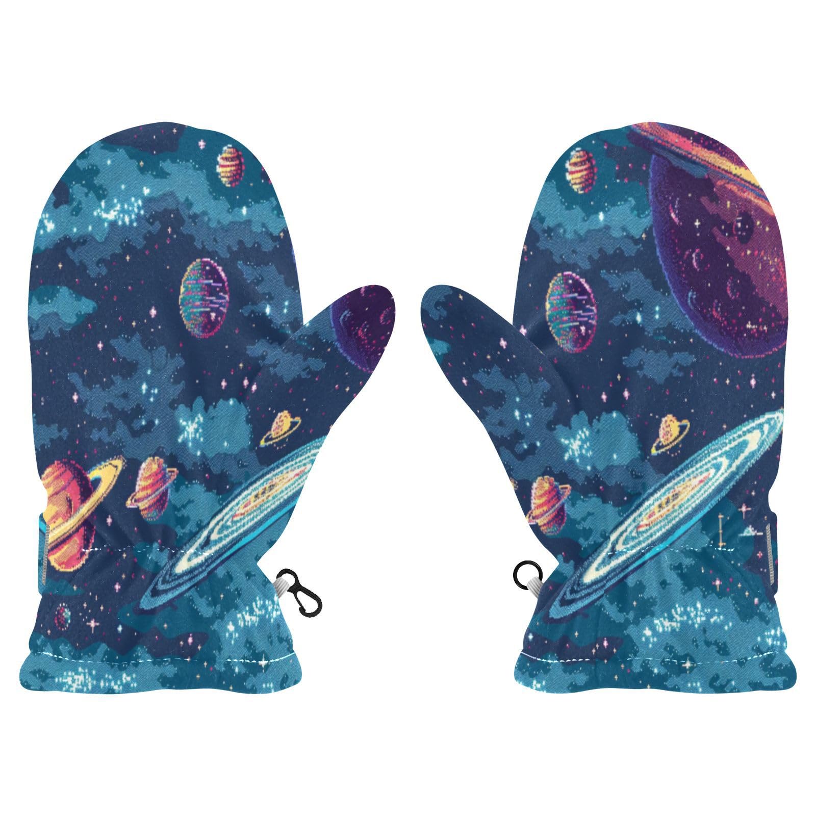 Kid's Winter Gloves Children Warm Gloves Red Planet Starry Sky for Boys Girl Age 2-4 Years